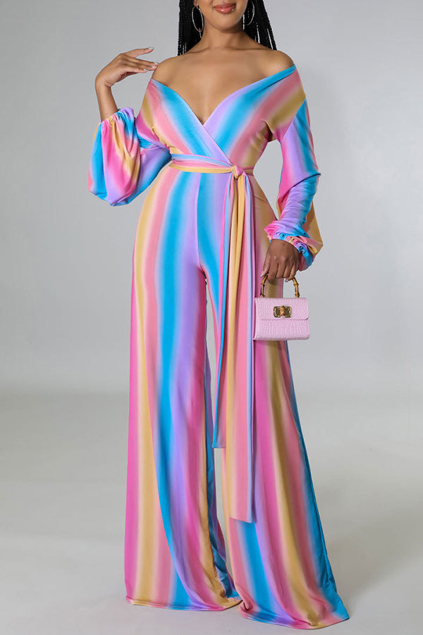 Goosudu Casual Fashion Gradient Mopping High Waist Wide Leg Jumpsuit