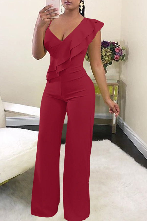 Goosudu Casual Fashion Asymmetric Ruffle Jumpsuit