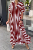 Goosudu Casual Striped Print Patchwork V Neck Long Dress Dresses