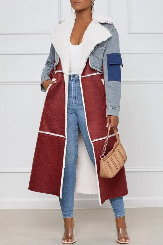 Goosudu Casual Patchwork Cardigan Turndown Collar Long Sleeve Regular Denim Jacket