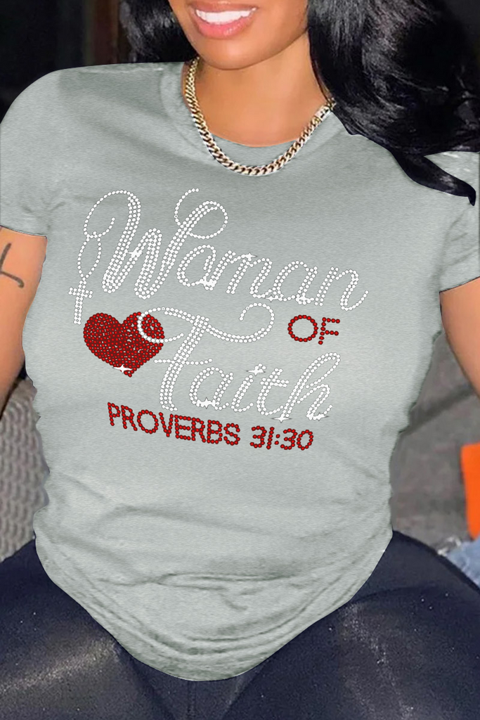 Goosudu Casual Street Print Patchwork Letter O Neck T-Shirts