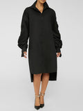 Goosudu Solid Ruched-Sleeve Shirt Dress