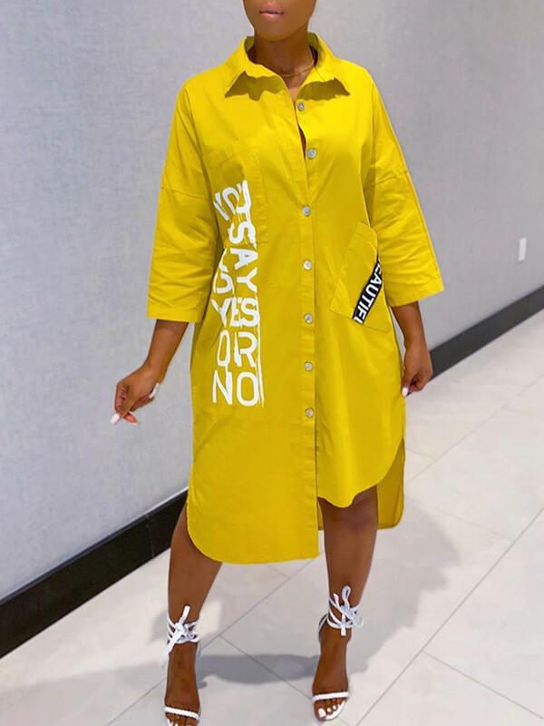 Goosudu Slogan Asymmetric Shirt Dress