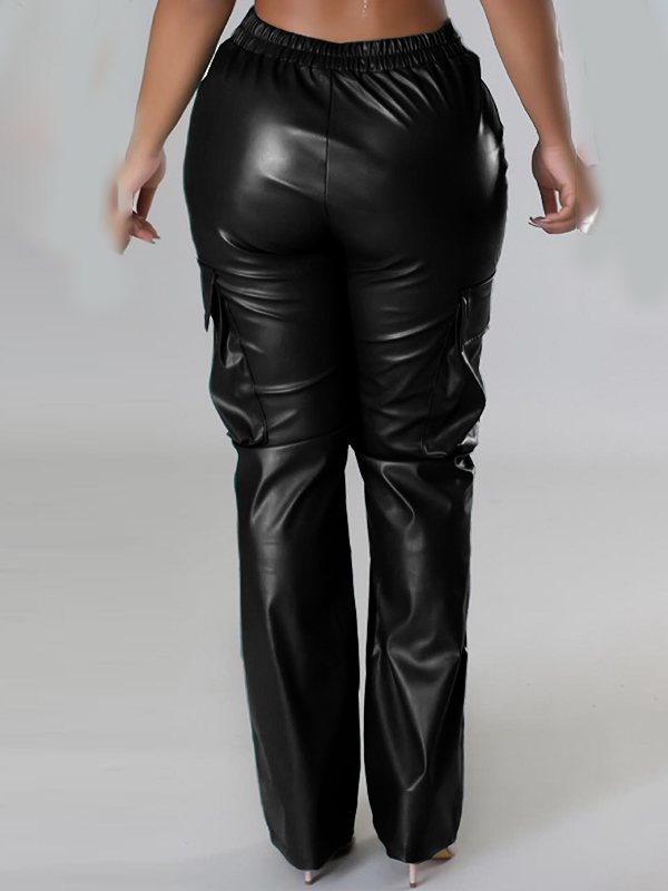 Goosudu Faux Leather Cargo Pants