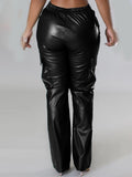 Goosudu Faux Leather Cargo Pants
