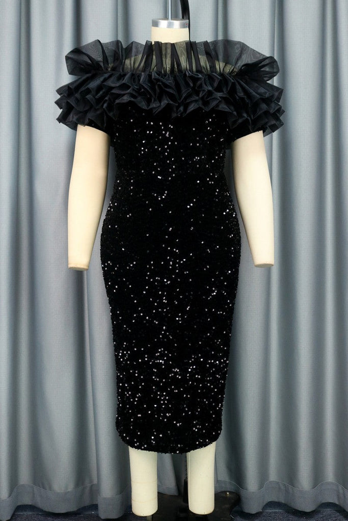 Goosudu Party Formal Patchwork Sequins Off the Shoulder Evening Dress Dresses