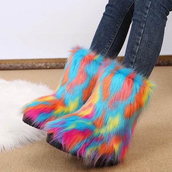 Goosudu Comfy Faux Fur Winter Warm Snow Boots