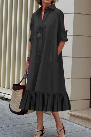 Goosudu Casual Solid Patchwork Turndown Collar Long Sleeve Dresses