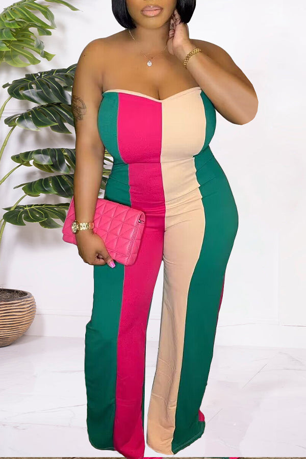 Goosudu Sexy Bandeau Slim Fit Contrasting Color Printed Jumpsuits