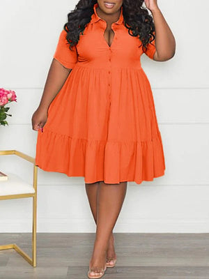 Goosudu Plus Size Ruffle Shirt Dress