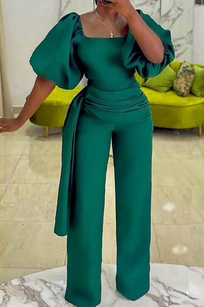 Goosudu Casual Solid Patchwork Square Collar Straight Jumpsuits