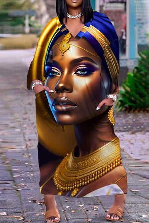 Goosudu Casual Print Basic V Neck Long Sleeve Dresses