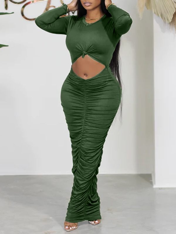 Goosudu Solid Cutout Ruched Dress