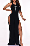 Goosudu Sexy Sleeveless Backless Lace-Up High Slit Jumpsuits
