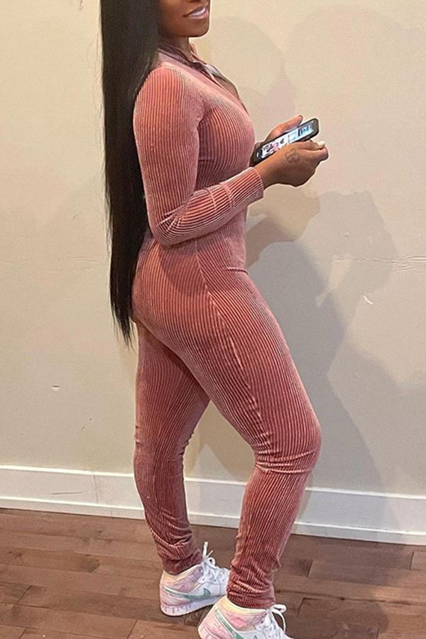 Goosudu Fashion Corduroy Casual Zipper Jumpsuit