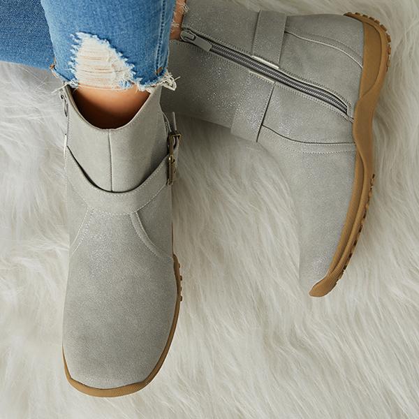 Goosudu Women's Winter Warm Zipper Flat Snow Boots