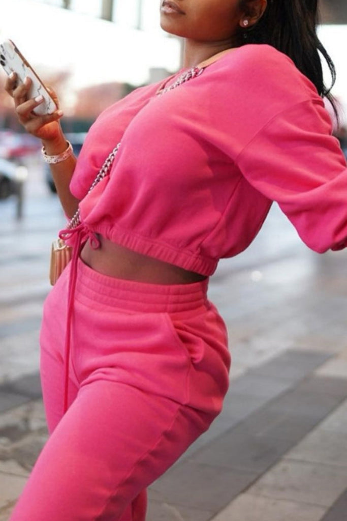 Goosudu Casual Solid Basic O Neck Long Sleeve Two Pieces