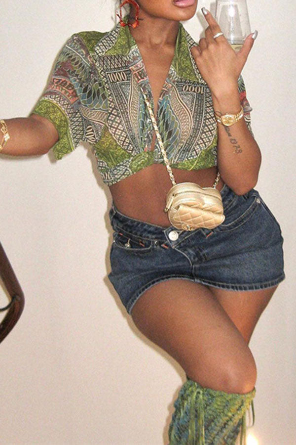 Goosudu Green Banknote Print Casual T-Shirt