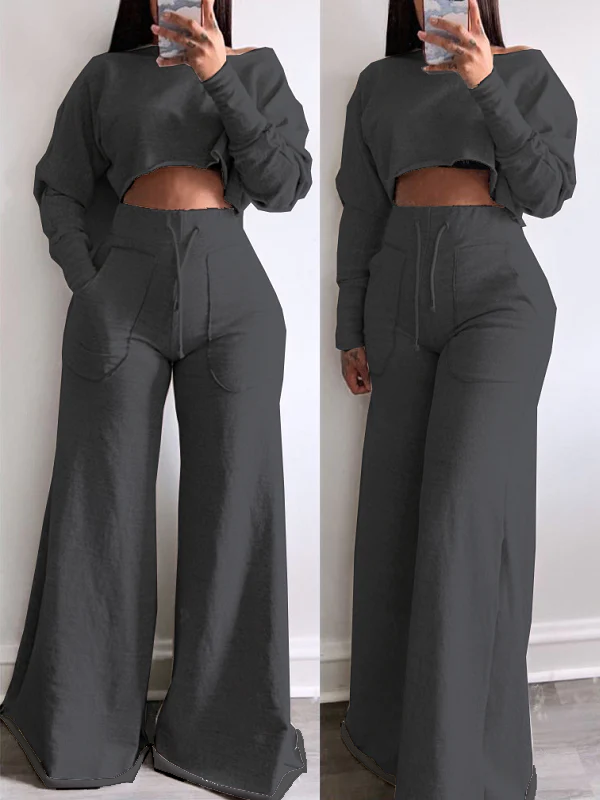 Goosudu Raw-cut Sweatshirt & Wide-Leg Pants Set