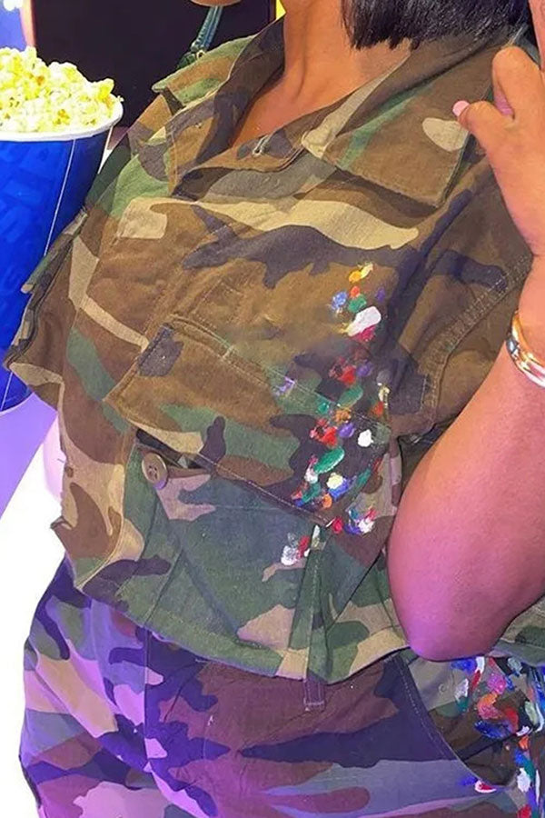 Goosudu Camouflage On-trend Pocket Irregular T-Shirt