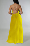 Goosudu Glamorous Solid Color Pleated Backless Chain Sling Jumpsuits