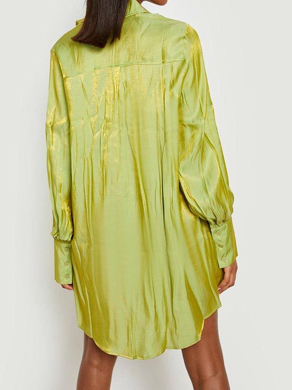 Goosudu Solid Bishop-Sleeve Shirt Dress