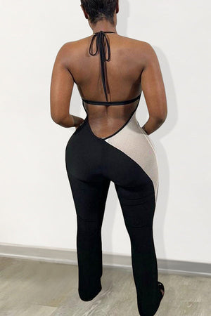 Goosudu Contrast Color Patched Halter Jumpsuit
