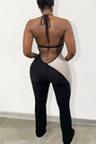 Goosudu Contrast Color Patched Halter Jumpsuit