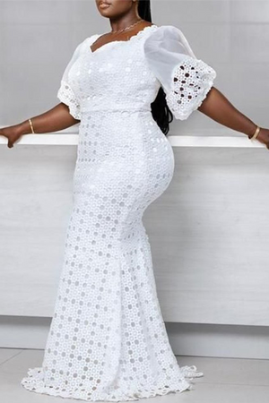 Goosudu Casual Solid Lace Mandarin Collar Waist Skirt Dresses