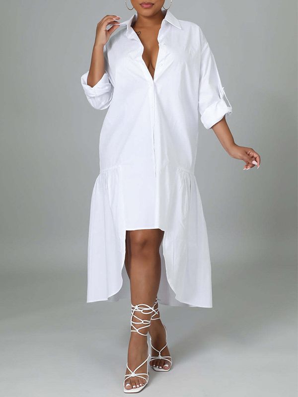 Goosudu Solid Asymmetric Shirt Dress