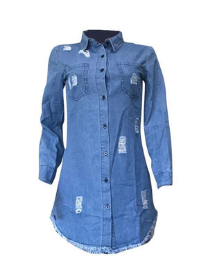 Goosudu Distressed Denim Shirt Dress