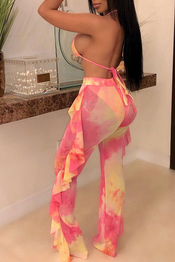 Goosudu Butterfly Print Mesh Elegant High Waist Bikini & Pants