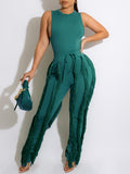 Goosudu Solid Tank Top & Fringe Pants Set