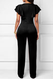 Goosudu Casual Fashion Layered Ruffle Sleeve V-Neck Jumpsuit
