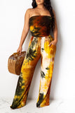 Goosudu Fashion Pleated Tube Top Tie Dye Jumpsuit
