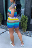 Goosudu Rainbow Striped Printed Sleeveless Romper