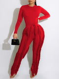 Goosudu Solid Bodysuit & Fringe Pants Set