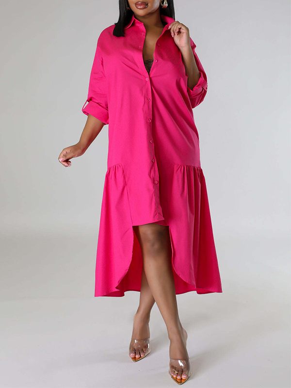 Goosudu Solid Asymmetric Shirt Dress