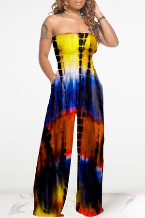 Goosudu Tie Dye Bandeau Pocket Jumpsuit (Without Positioning Printing)