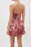 Goosudu Sequined Glittery Bow Design Tiered Mini Dress