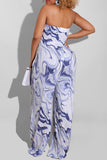 Goosudu Fashion Bandeau Marble Print Wide Leg Loose Jumpsuit