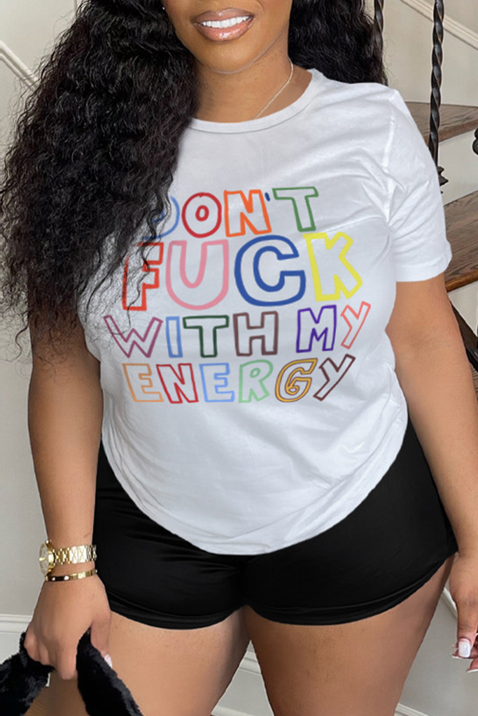 Goosudu Daily Print Letter O Neck T-Shirts