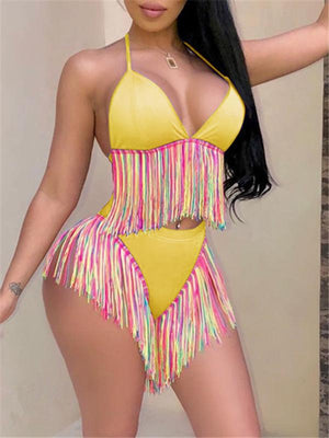 Goosudu Multicolor Tassel Halter Bikini