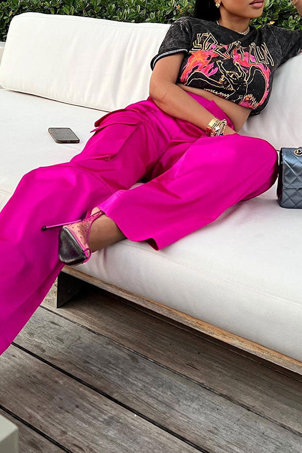 Goosudu Solid Color Modern Multi Pocket Pants