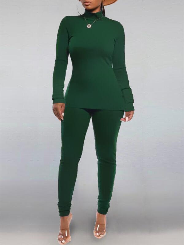 Goosudu Solid Turtleneck Top & Pants Set (7 colors)