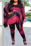 Goosudu Casual Print Patchwork O Neck Plus Size Two Pieces