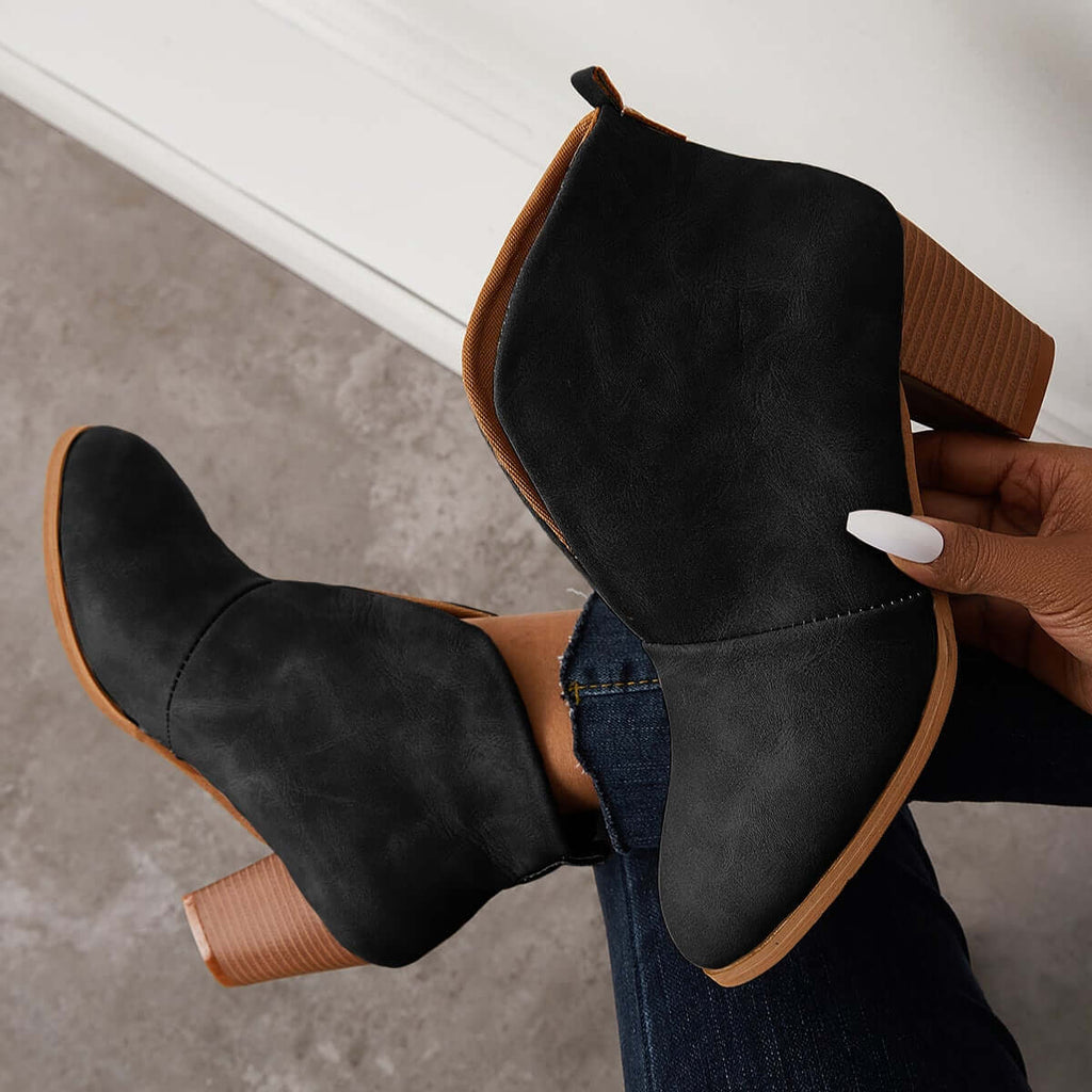 Goosudu Retro Western V Cut Ankle Boots