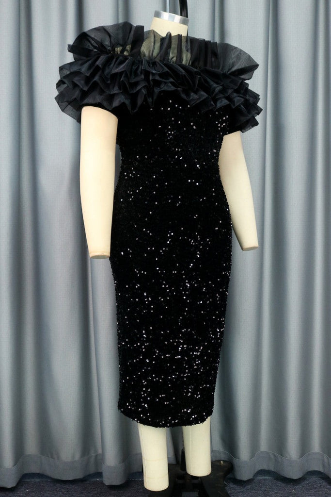 Goosudu Party Formal Patchwork Sequins Off the Shoulder Evening Dress Dresses