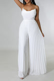 Goosudu Glamorous Solid Color Pleated Backless Chain Sling Jumpsuits