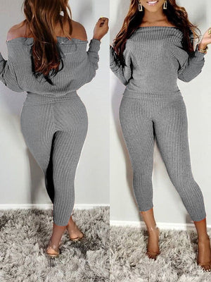 Goosudu Off-Shoulder Knit 2PC Set